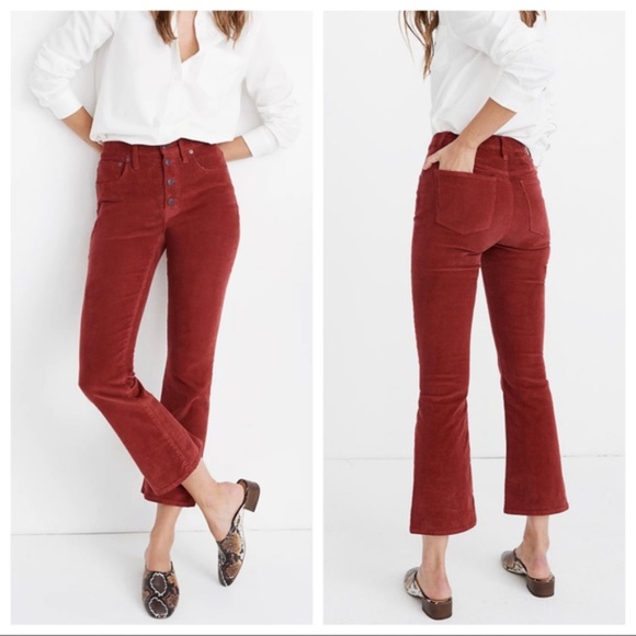 Madewell Cali Demi-Boot Jeans Corduroy Button-Fly High Rise Size 25 M0602 Rust - Picture 1 of 13